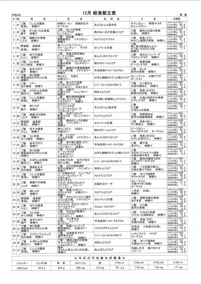 特別養護老人ホーム元気館　12月の献立表1